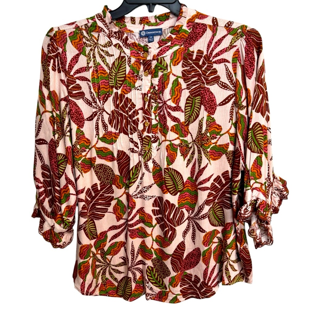 Democracy Multicolor Leaf Print Blouse